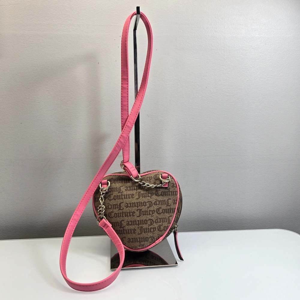 Juicy Couture Love Never Dies Heart Crossbody Bag Juicy Pink Cafe Brown Logo Y2K - Picture 4 of 12